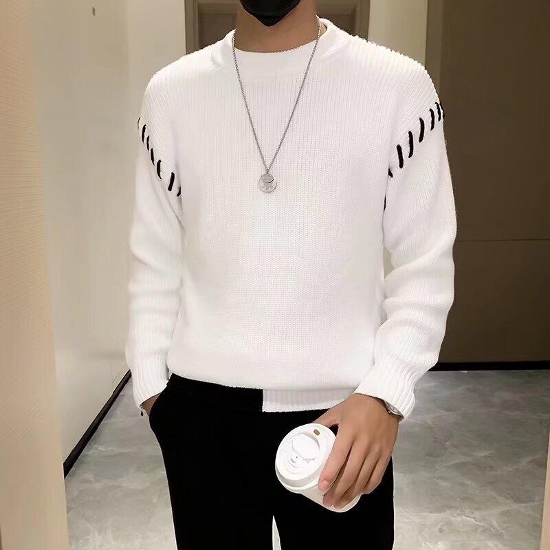 Spring 2024 Men's Sweater Patchwork Assorted Colors Skin-Friendly Fabric Fashion Versatile Top Casual Long-Sleeved Bottoming Shirt
