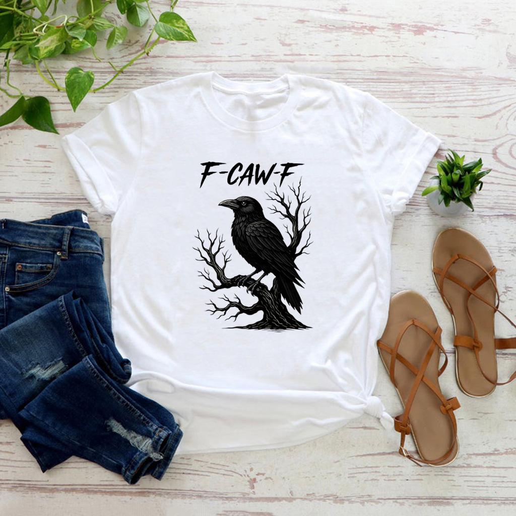 F-Caw-F Funny Crow T Shirt Black Crow Moonlit Raven Unisex T-shirt Short Sleeve Graphic T Shirts Funny Sassy Raven Lover Gift