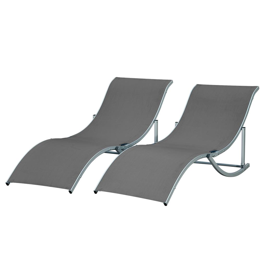 Set of 2 S-shaped Foldable Lounge Chair Sun Lounger Reclining Outdoor Chair for Patio Beach Garden, Grey