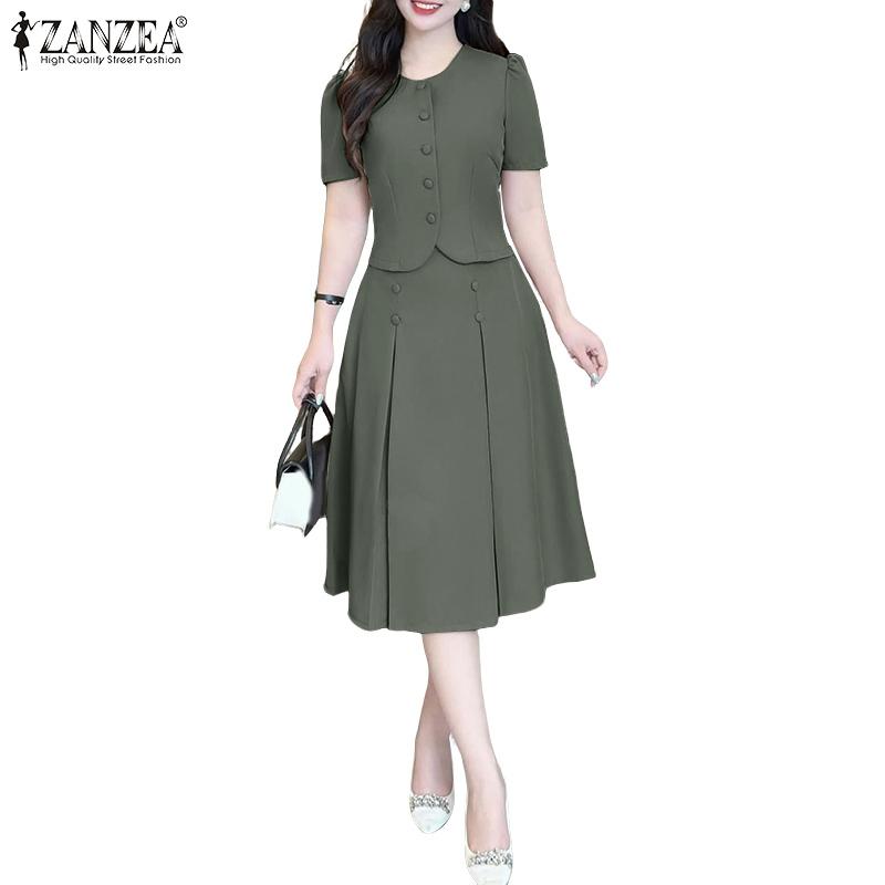 ZANZEA Women Short Sleeve Tops and Skirts Summer Two Piece Suit Sets