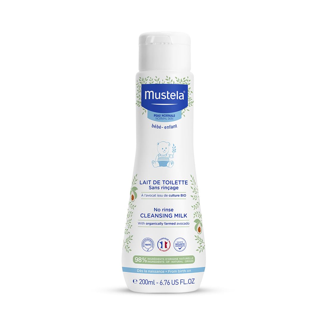 Mustela - No Rinse Cleansing Milk with Natural Avocado - Biodegradable Formula & Tear-Free - 200ml