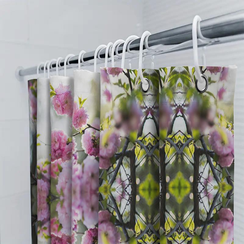 Pink Blossom Shower Curtain Floral Print Home Decor Bathroom Fabric Waterproof Rainproof Shower Curtains For Kids Girls Bedroom