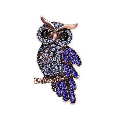 Creative Design Cartoon Owl Couple Broochs for Women Men Charm Full of Crystal Animal Pins Wedding Bride Jewelry Accessory Gift