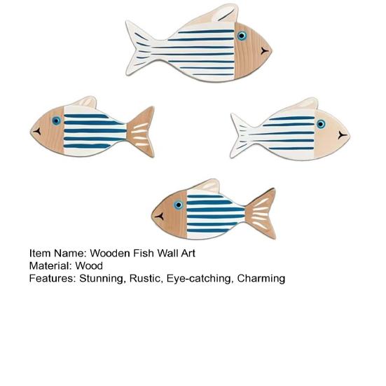 4 Pcs Rustic Wood Fish Wall Art Beach Nautical Wall Hanging Decor Ocean Coastal Theme Fish Wall Sculpture for Home Bathroom Bedroom Lake House