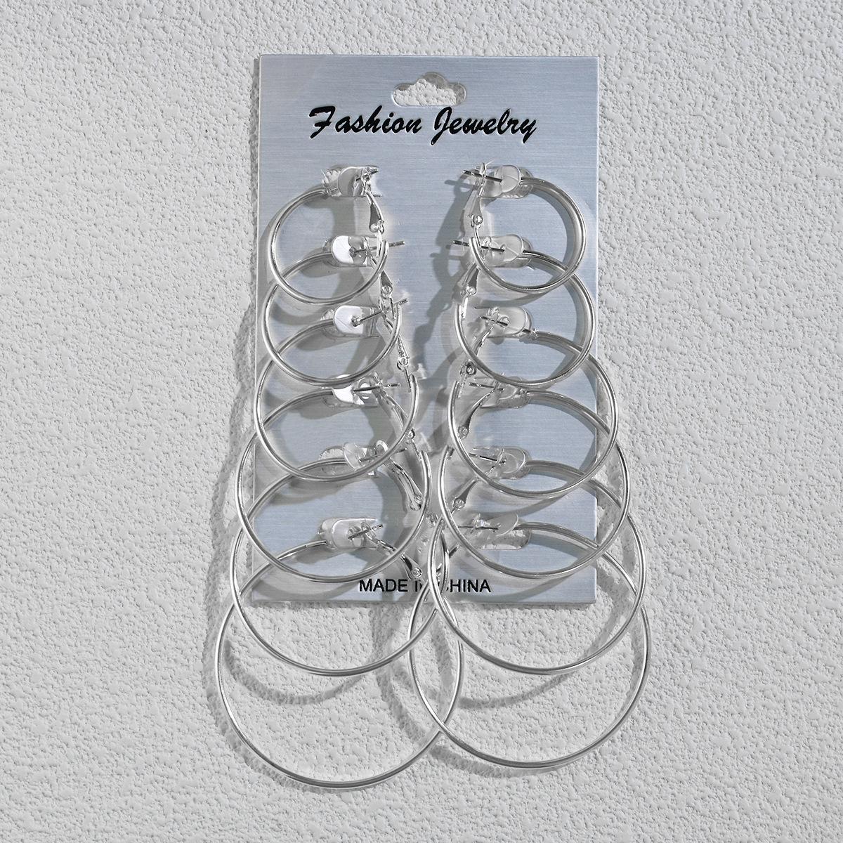 

6 Pairs/Set Of Versatile Smooth Surface Size Earrings, Simple And Stylish Design, Daily Commuting Style Earrings срібний