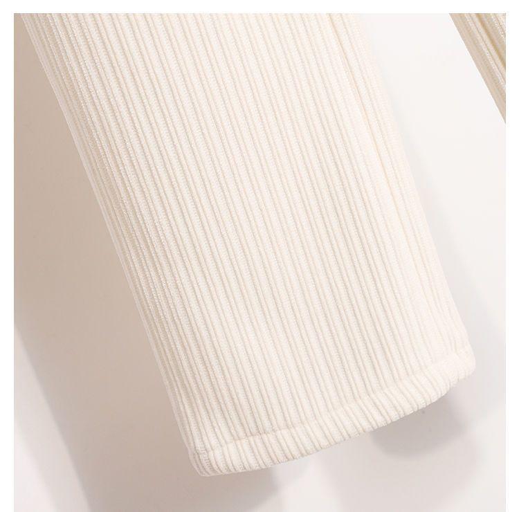 Petite Chenille Wide Leg Fleece-Lined Pants - Autumn/Winter High-Waisted Casual Trousers