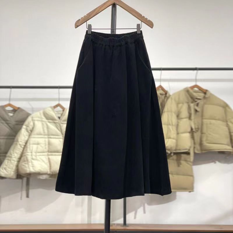 Autumn Winter Thick Corduroy Solid Loose Slimming Artistic Casual Flared Skirt Women