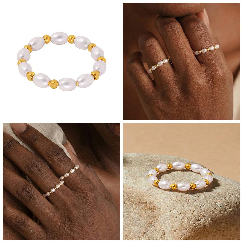 18k Gold Plated Pearl Bead Handmade Ring - Versatile, Fashionable Jewelry