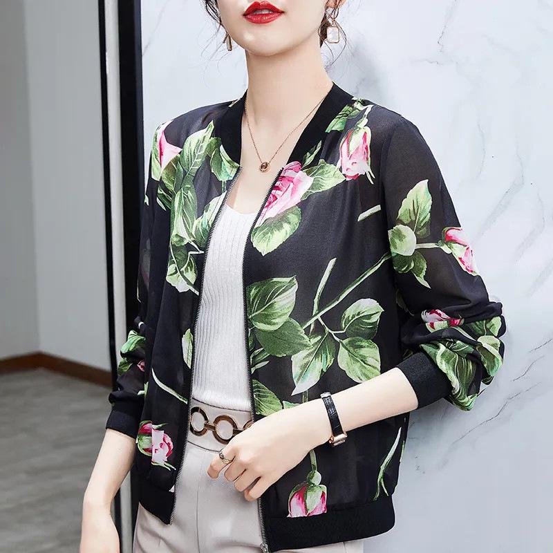 2026 Summer Women s Chiffon Long Sleeve Cardigan: Elegant Printed Design for Middle-aged & Elderly L чёрный
