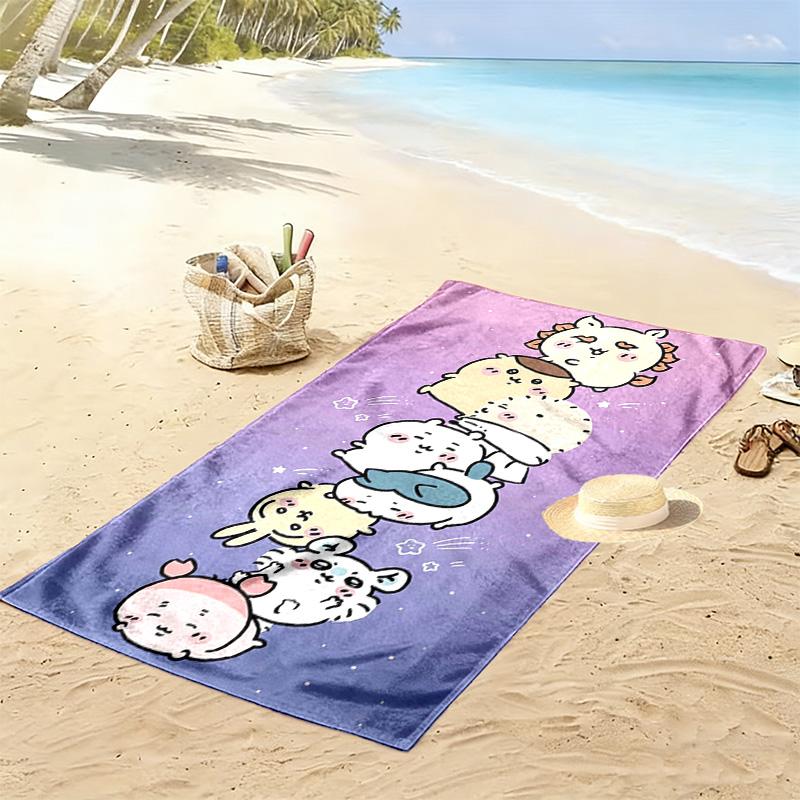 Anime Chiikawa Print Beach Towel, Large Soft Quick Dry Towel for Beach Camping Swimming