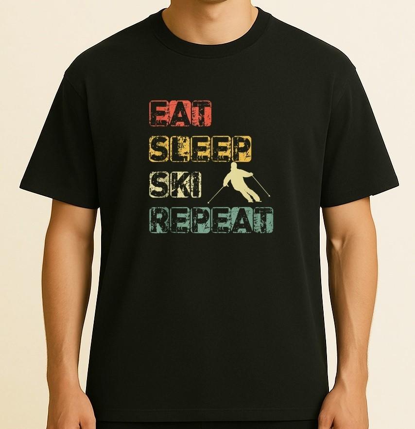 Eat Sleep Ski Repeat Fun Winter Sports Skiing Size S-4XL Unisex T-Shirt XXXXL