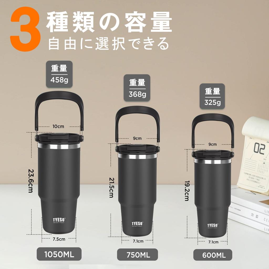 TYESO 1050ml Tumbler with Insulated with Vacuum Wide Large Direct for and Outdoor for Boys and Girls Straw, Coffee/Water Bottle/Thermo Flask, Handle,