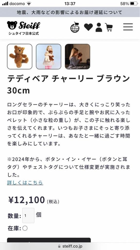 [USED] Steiff Charlie Teddy Bear, 30cm