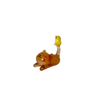 Four Cart Cute Handmade Glass Craft: Lying Tiger and Chick