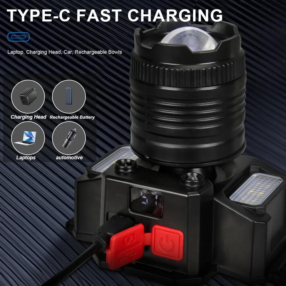 Super Bright  USB Rechargeable Headlight with 5 Lighting Modes Head Light Digital Electric Display for Outdoor Fishing Camping