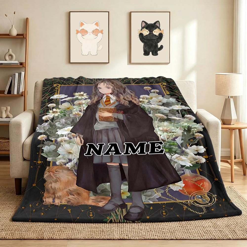 Custom Name Hogwarts Crest Flannel Blanket Throw Blanket Soft Warm Sofa Bed home Decor Unique Gift