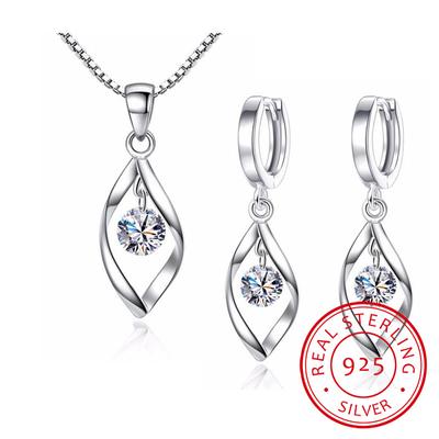 925 Sterling Zilveren Sieraden Sets Zirconia Twist Waterdruppel Ketting + Oorbellen Bijoux Voor Vrouwen Kerstcadeau