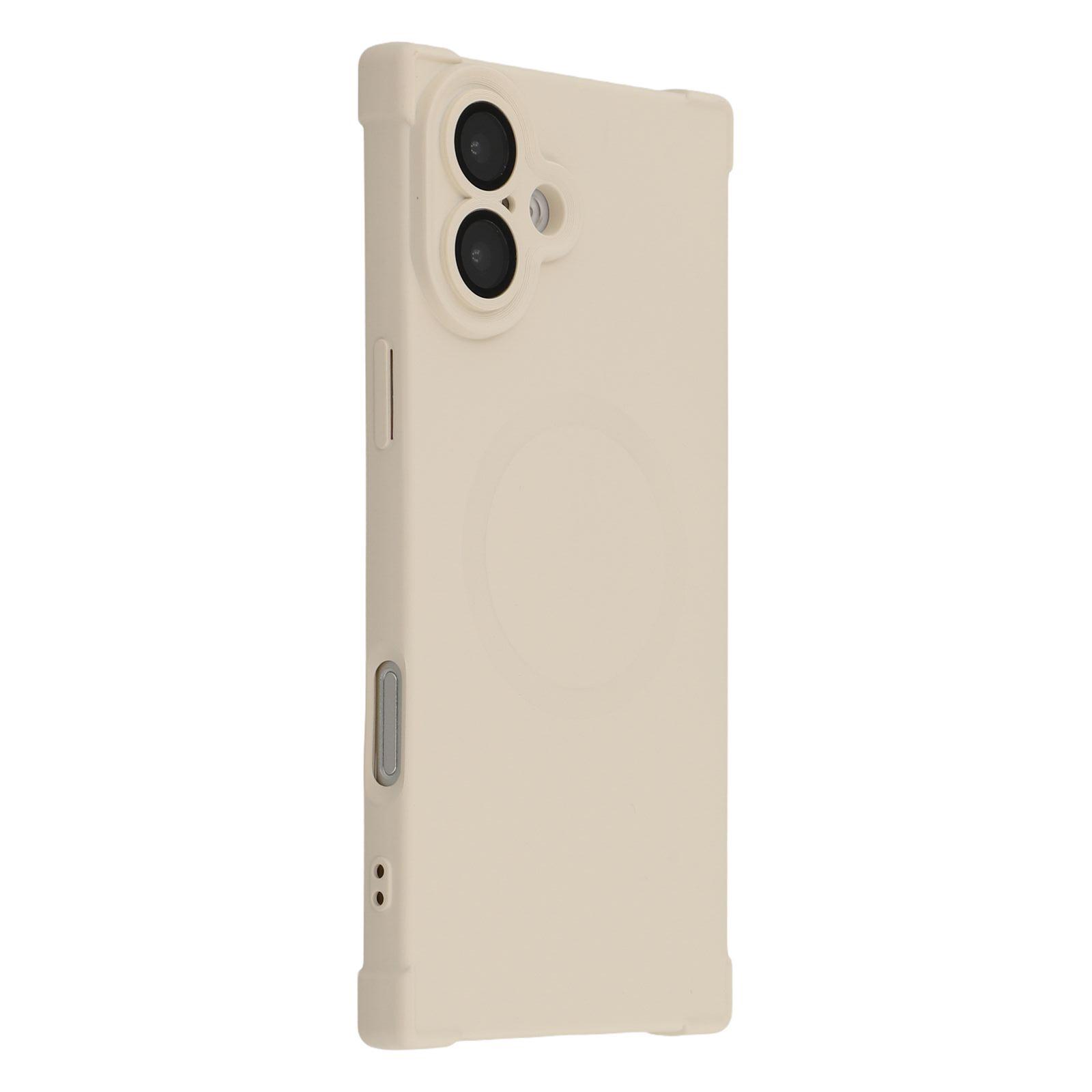 

For iPhone 16 Case Compatible with MagSafe Straight Edge TPU Phone Cover with Camera Lens Protector Beige