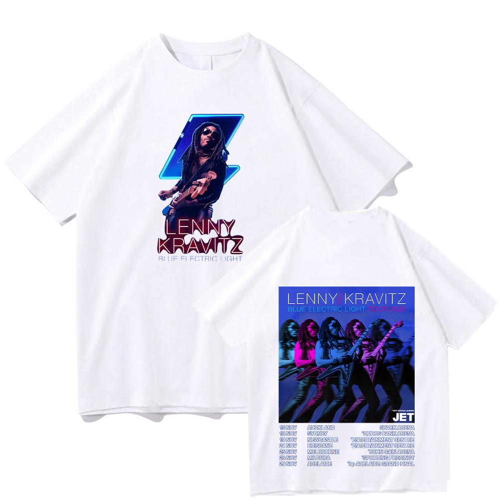 Lenny Kravitz Tshirt Lenny Kravitz Blue Electric Light Tour 2025 Top Cotton Short Sleeve Tee Rock Women/Men Oversized Streetwear