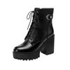 Coarse-heeled high-heeled Martin boots for women's 2026 autumn and winter new velvet lace-up medium boots waterproof high-heeled short boots