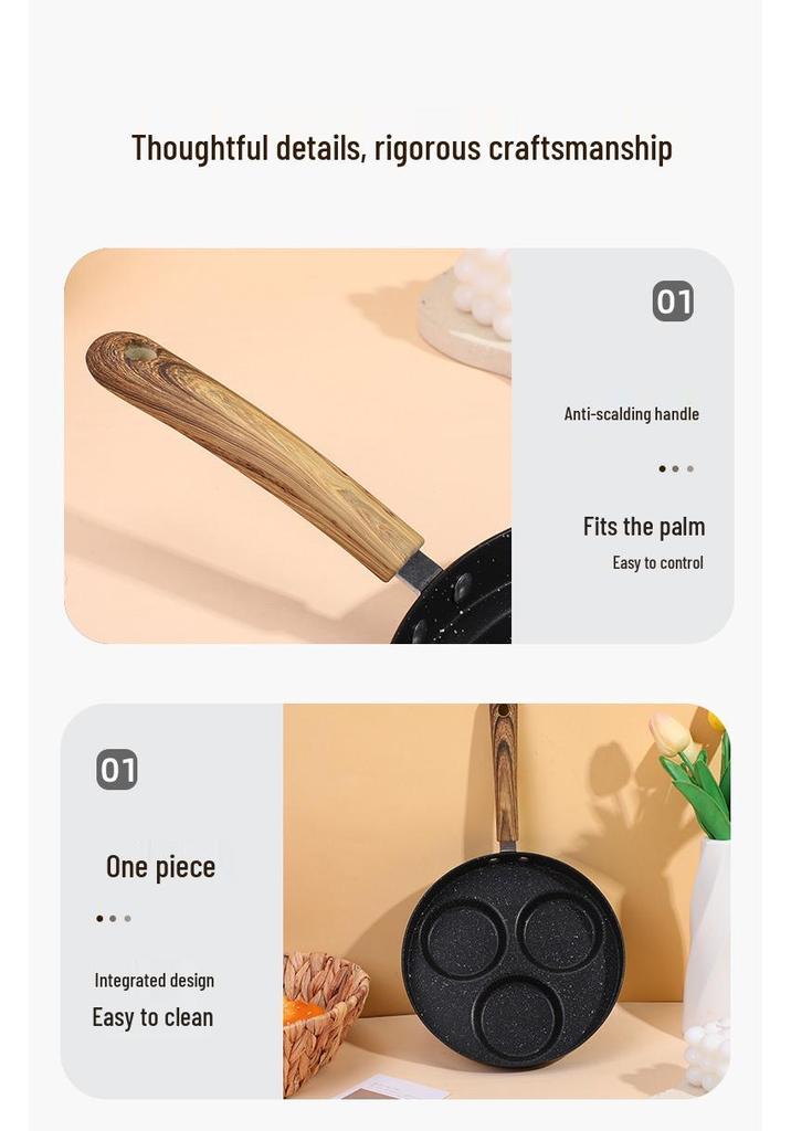 Non-Stick Maifan Stone Breakfast Frying Pan with Multiple Holes for Eggs and Dumplings