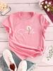 Flower & Letter Print Crew Neck T-Shirt Casual Short Sleeve T-Shirt for Summer Women's Clothing Comfortable Soft Creative Tops