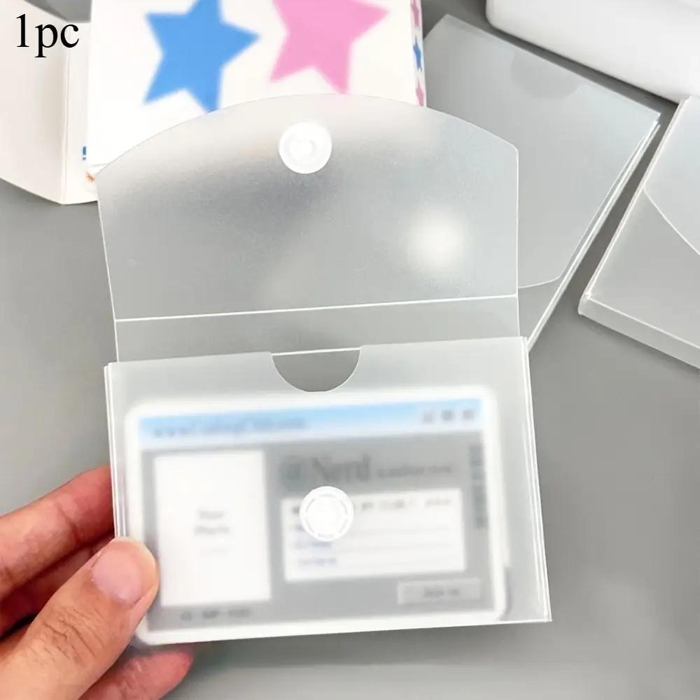 

Horizontal or vertical card storage pouch, frosted snap-button card holder, flip-top storage, card case/wallet.
