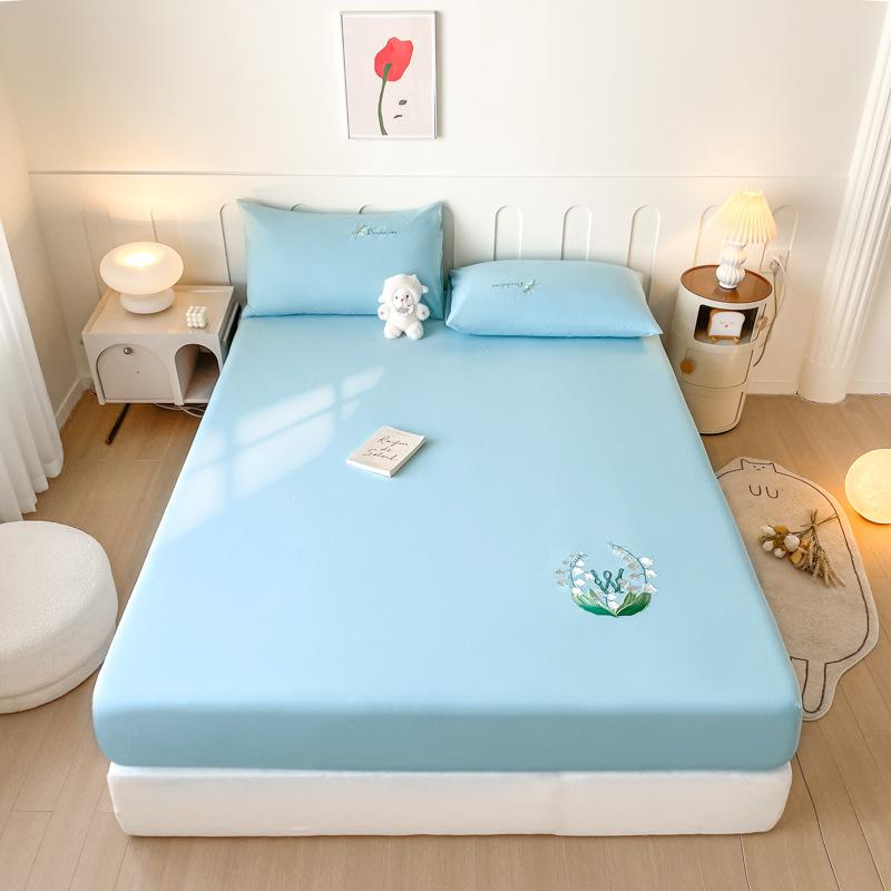 40 Long-staple Cotton Embroidered Single Fitted Sheet Home Hotel Simple Fitted Single Fitted Embroidered Fitted Sheet