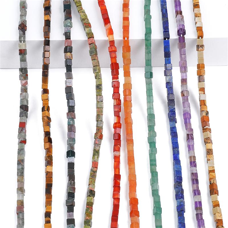 4mm Natural Stone Square Cube Beads Tiger Eye Agate Quartz Aventurine Stone E Spacer Loose Beads for Jewelry Making  85pcs 38cm