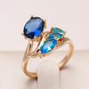 Neuer Rosegold-Blumenring für Damen Blauer Natürlicher Zirkon Ethnischer Braut Hochzeits Schmuck Vintage Party Accessoires