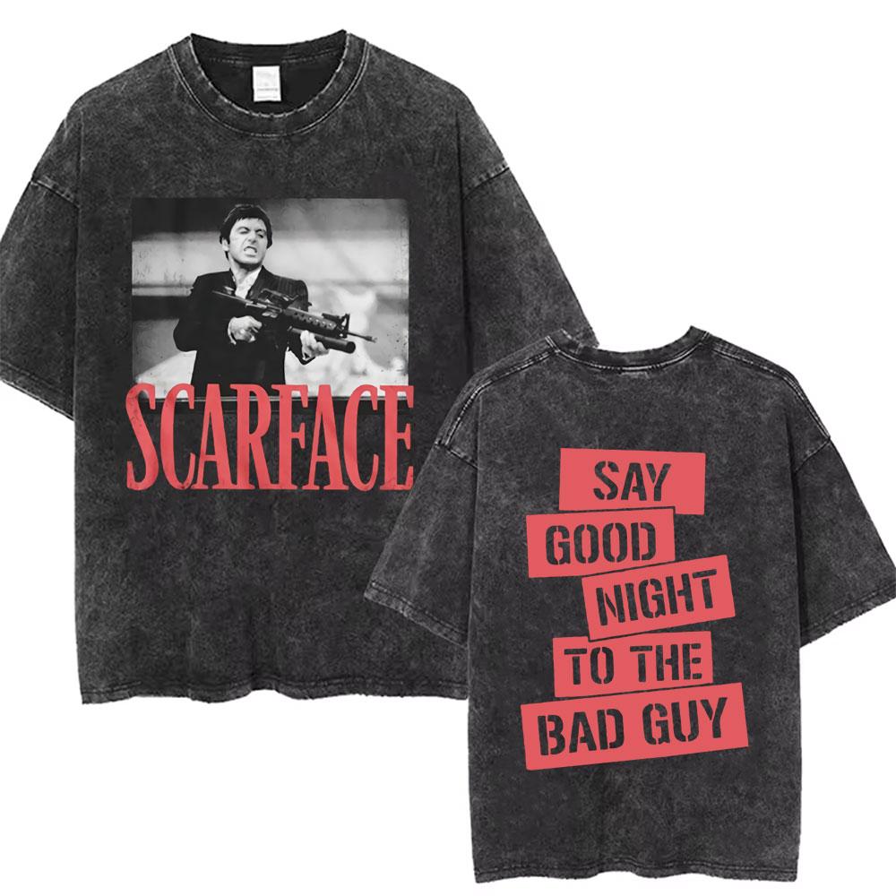 Movie Scarface Vintage Washed Tshirt Tony Montana Face Al Pacino Oversized Tshirts Men Women Fashion Hip Hop Gothic T Shirts