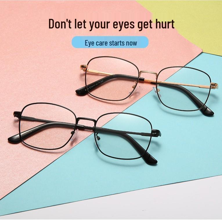 2025 Ultralight Korean-Style Photochromic Metal Glasses, Anti-Blue Light, Unisex Retro Design with Large Frame.