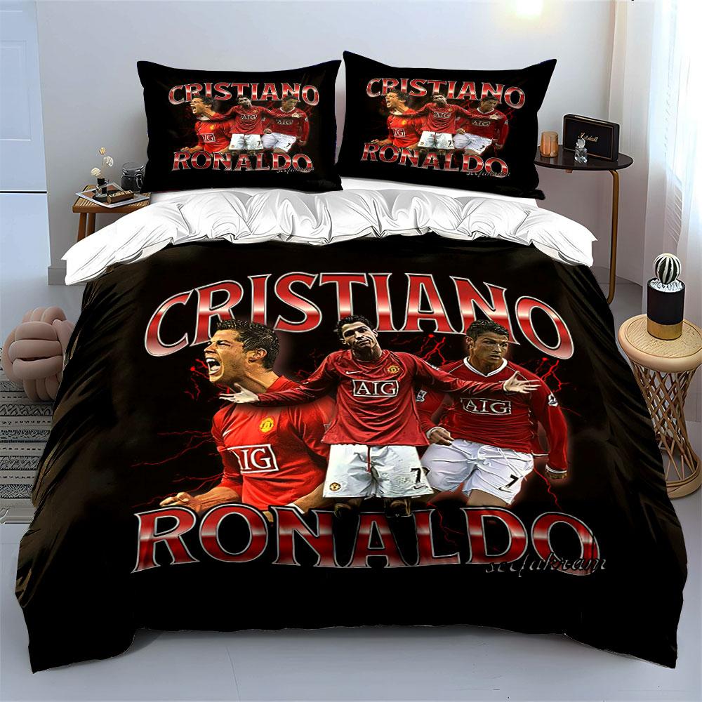 Set Biancheria da Letto Calcio Cristiano Ronaldo Set Copripiumino Copripiumino Federe (1*Copripiumino 2*Federe, senza piumino)