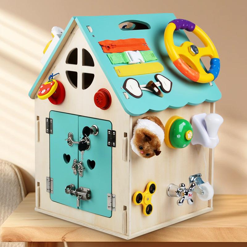 Wooden Kids Early Education Multicolor Busy House Busy Board Montessori Unlocking Piano Concentration Training Teaching Toys