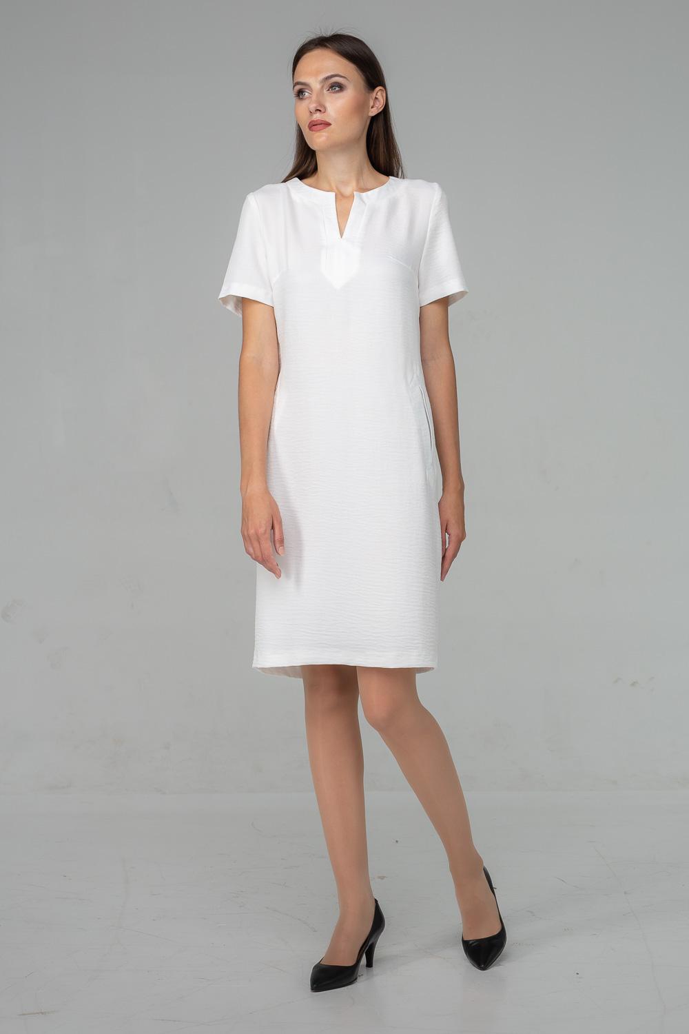 

Базова легка сукня до коліна з V-подібним вирізом та коротким рукавом різні кольори 36 білий