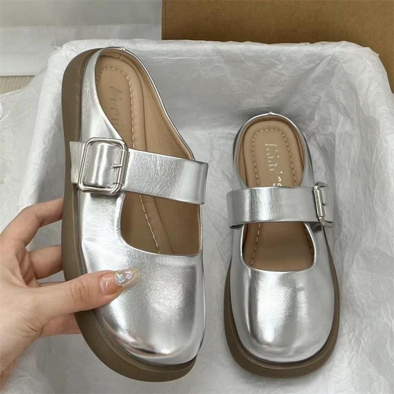 Flat-bottomed Bag Head Lazy Half Slippers Women's Summer Wear 2025 New Fashionable Versatile Mary Jane Cool Slippers