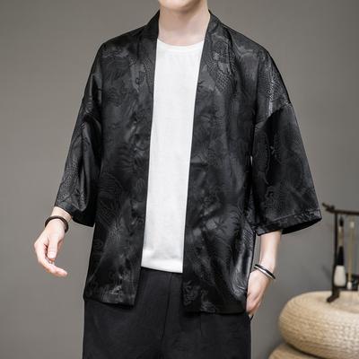 Improved Ancient Costume Hanfu Dragon Robe Cardigan Men's Summer Ultra-thin Ice Silk Sunscreen Clothes Chinese Style Loose Tang Suit Taoist Robe