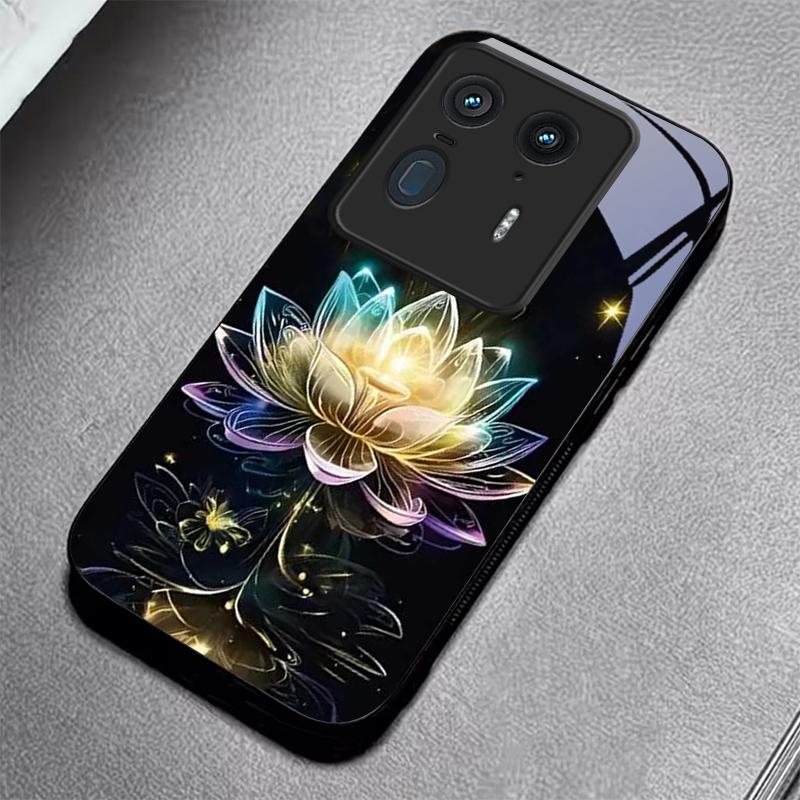 Crystal Lotus Art Black Glass Phone Case For Motorola Moto Edge 70 60 Fusion 50 Ultra 40 Neo 30 Pro 20Lite 60s Neo Black Cover