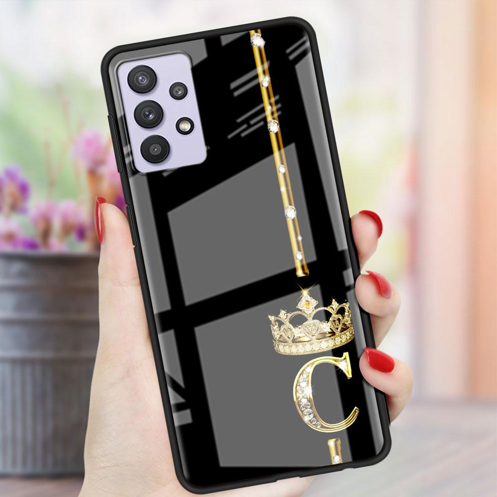 Rose Gold 26 Letters A B C Glass Case For Samsung Galaxy A52 A71 A50 A51 A70 A21s A31 A72 A10 A12 A30 A22 5G Phone Cover