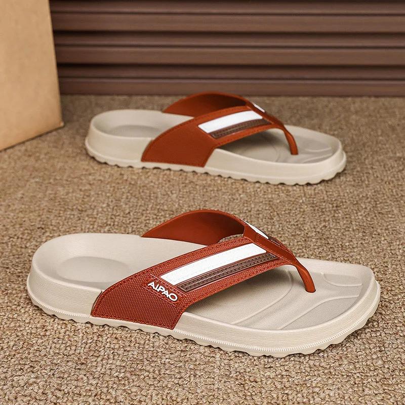 Men's Fashionable Casual Flip Flops Summer Outerwear Non-Slip Bath Swimming Beach Slippers PVC Sole Comfortable Footwear