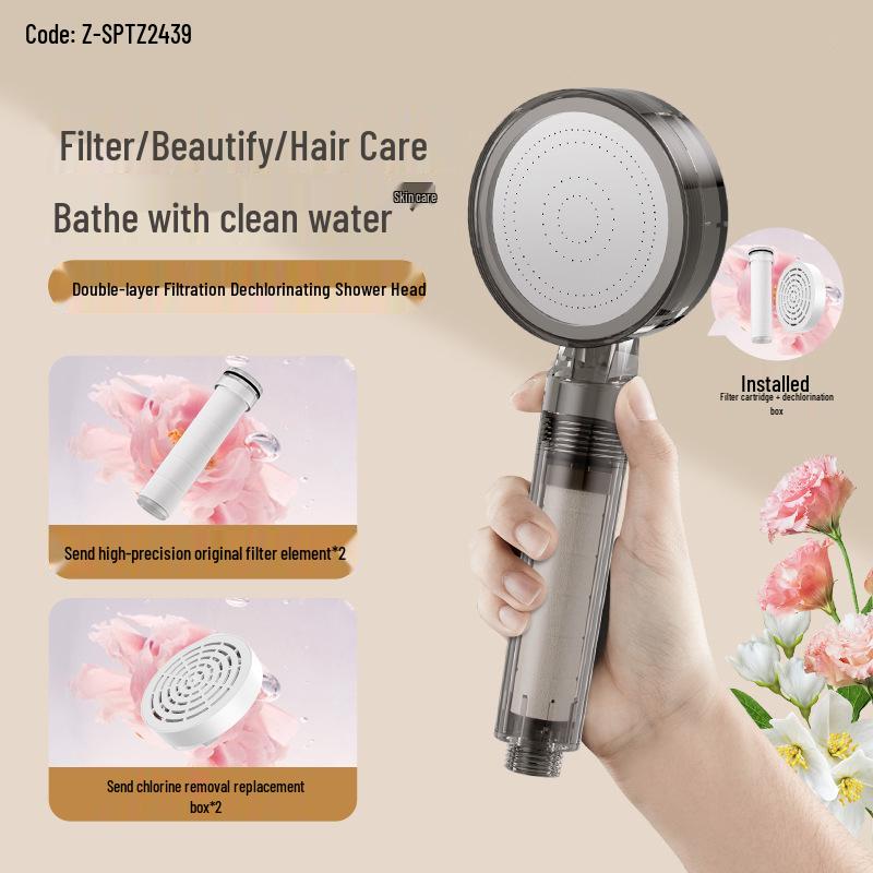 INS Style Pressurized Soft Water Filter Shower Head with Double Dechlorination and Antibacterial Purification