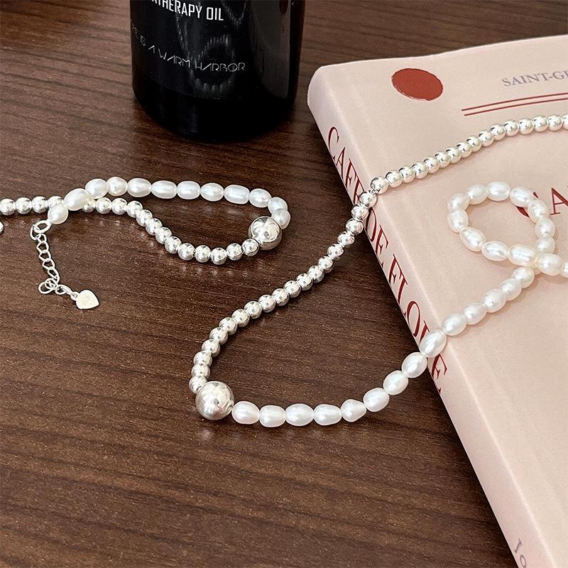 Yinruitai S925 Sterling Silver Freshwater Pearl Necklace & AB Chain Bracelet for Women