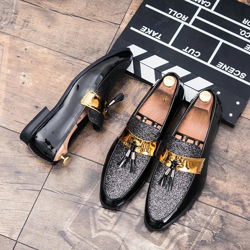 Hot Sale Men Flat Black Golden Formal Patchwork Shoe PU Leather Casual Men Shoes For Man Dress Shoes 2024 New Zapatos Hombre