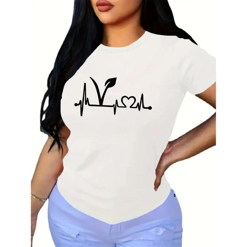 Women's Short Sleeved Valentine's Day Love 3D Printed Simple and Personalized Round Neck T-shirt