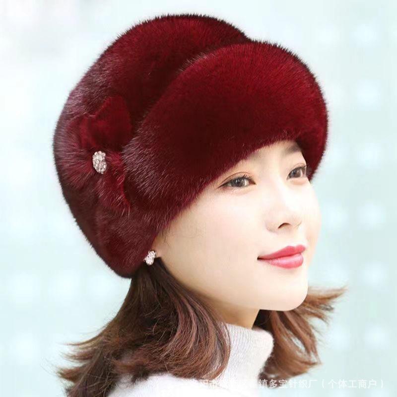 New Style Mom Hat for Women Winter Imitation Mink Fur Hat  Fashionable Leather Warm Hat  Middle Aged and Elderly Fur Tomb Cap Trend
