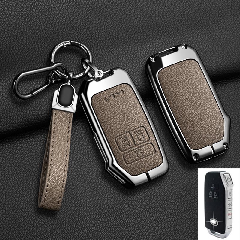 7 Buttons Car Key Case Cover for Kia K5 K3 K4 Sportage Carnival Sedona Zinc Alloy Leather Shell Fob Holder Keychain Accessories