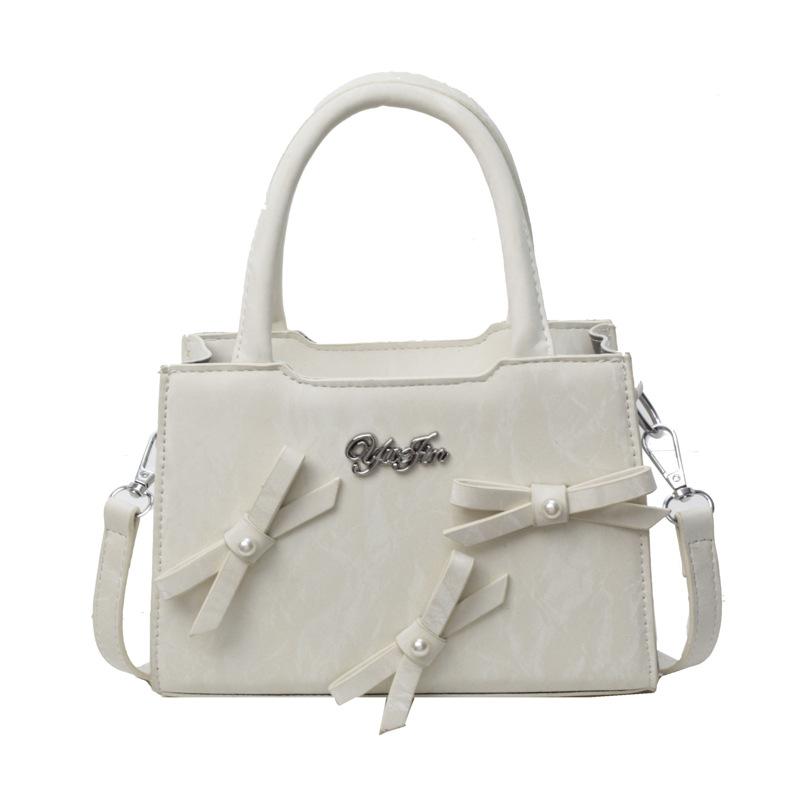Bow fashion gentle texture handbag 2025 spring new versatile shoulder messenger bag small square bag