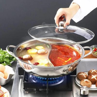 28-30cm Stainless Steel 1.5mm 2 Lattice Thick Double Ear Soup Cooker Hot Pot Twin Divided Cookware Dish Plate Induction Cooker