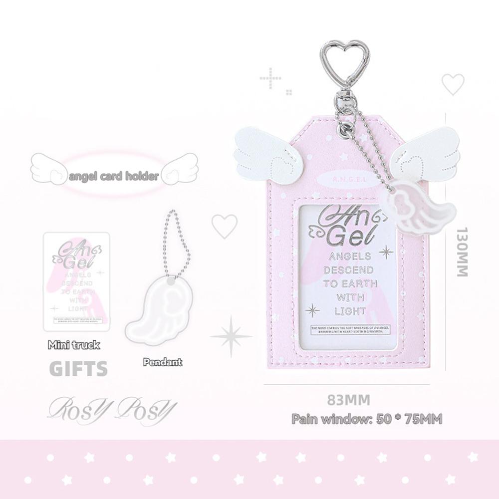 3 Inch PU Leather Photocard Holder Angel Wing Star Photo Card Case Campus Card Protection Badge Card Display Holder Card Pouch