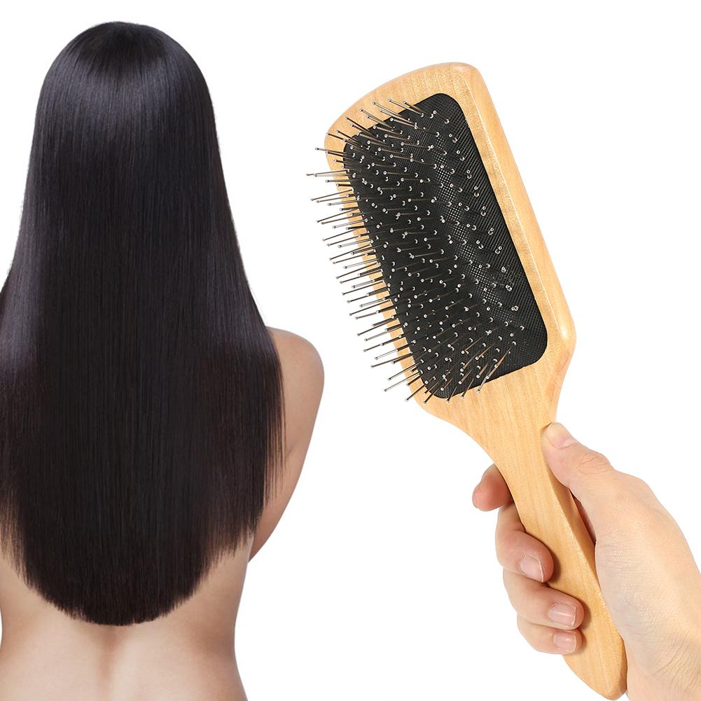 Simple Lady Female Wood Steel Needle Hairdressing Hair Care Healthy Scalp Massage Comb
